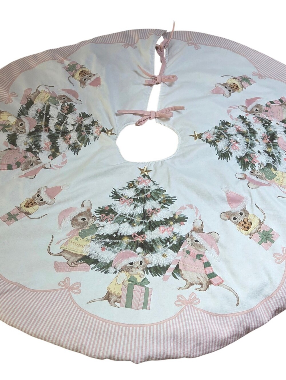 Festive Pink Mouse & Tree Christmas Tree Skirt - Brand: